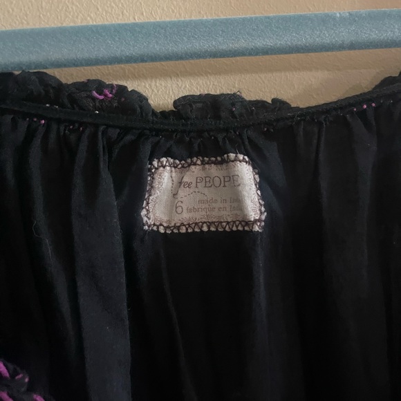 Free People black peasant blouse with pink and cream threading detail - Picture 3 of 7